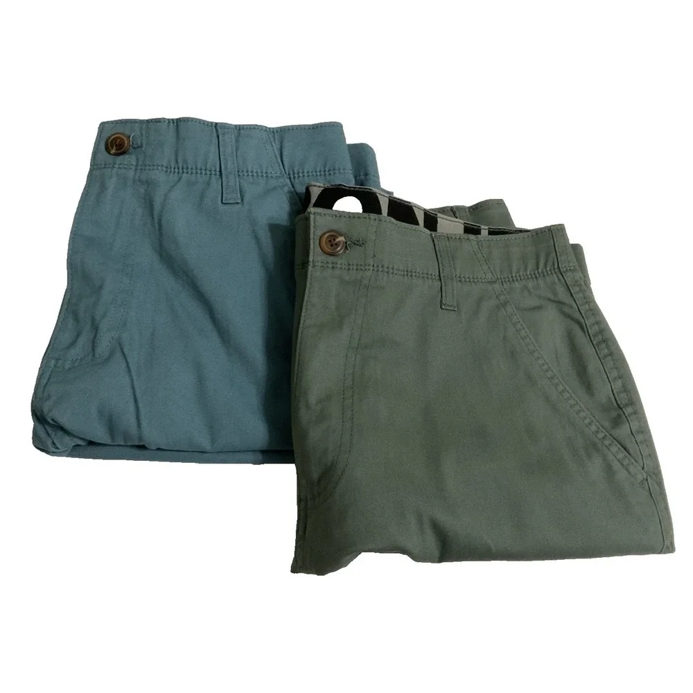Lot of 2 Iron Co. Men's Chino Shorts Size 32 Sage Green Slate Blue Flat Front